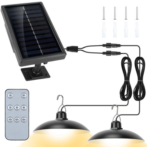 Solar Shed Lights Dual Lighting Heads Dimmable Timing Dusk To Dawn Sensor Hanging Lamp IP65 Waterproof Remote Control Solar Shed Lights Dual Lighting Heads Dimmable Timing Dusk To Dawn Sensor Hanging Lamp IP65 Waterproof Remote Control