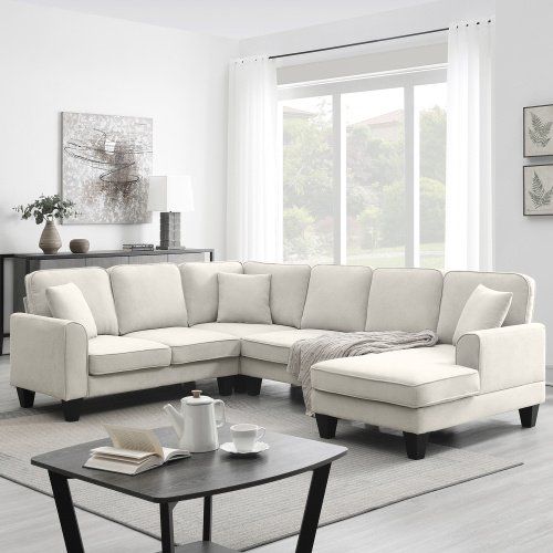 108*85.5" Modern U Shape Sectional Sofa, 7 Seat Fabric Sectional Sofa Set with 3 Pillows Included for Living Room, Apartment, Office,3 Colors 108*85.5" Modern U Shape Sectional Sofa, 7 Seat Fabric Sectional Sofa Set with 3 Pillows Included for Living Room, Apartment, Office,3 Colors