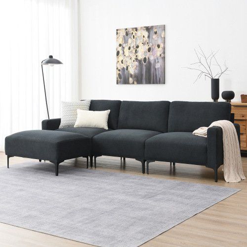 103.5*59" Modern L-shaped Sectional Sofa, 4-seat Velvet Fabric Couch Set with Convertible Ottoman,Freely Combinable Sofa for Living Room, Apartment 103.5*59" Modern L-shaped Sectional Sofa, 4-seat Velvet Fabric Couch Set with Convertible Ottoman,Freely Combinable Sofa for Living Room, Apartment